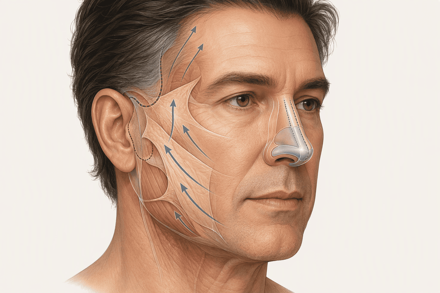 Illustration for 5. Technique Breakdown: Preserving the Male Jawline and Nasal Character in a Facelift and Rhinoplasty