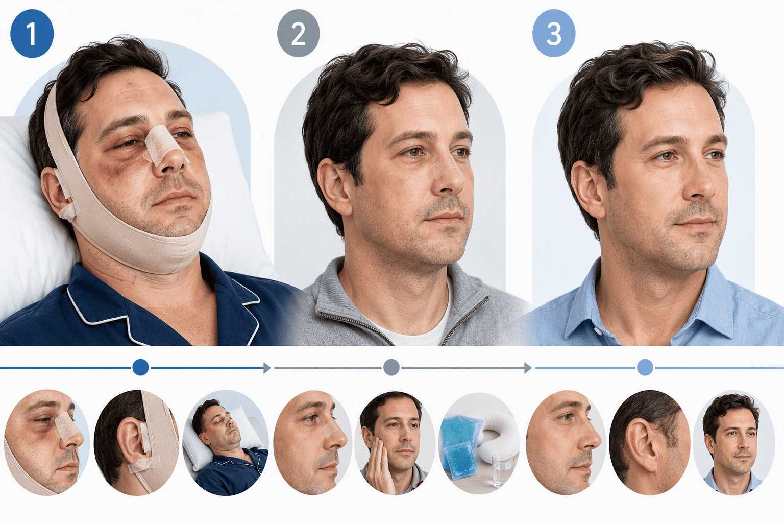 Illustration for 8. Combined Recovery Timelines for Men: Facelift and Rhinoplasty Downtime, Scarring, and Swelling
